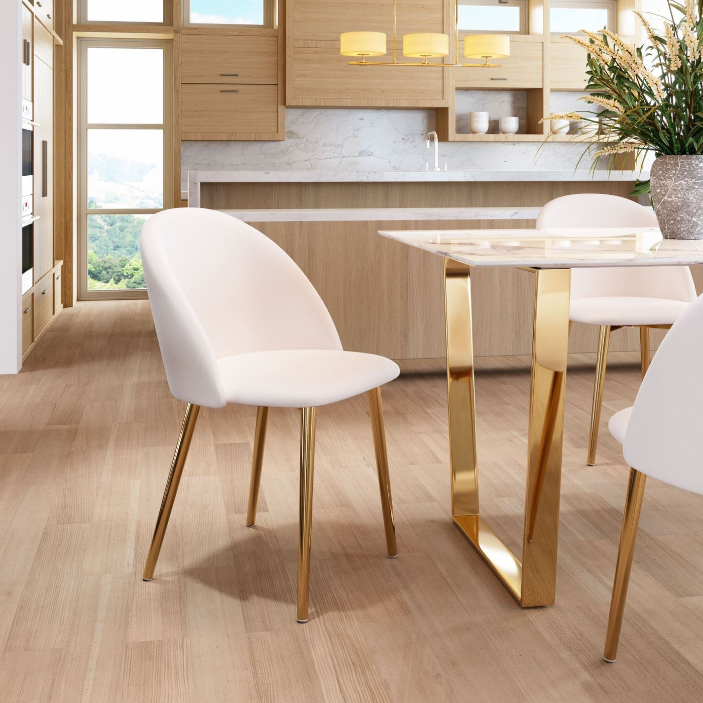 Nezh Elegant Dining Chair - Cream/Gold - Set of 2