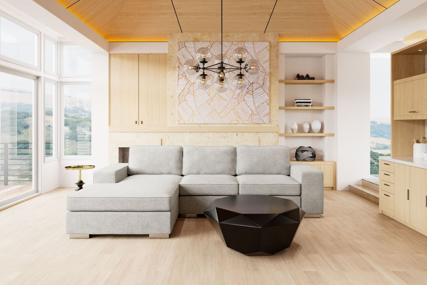 Algarve Linen Look Sectional with Reversible Chaise - Light Grey