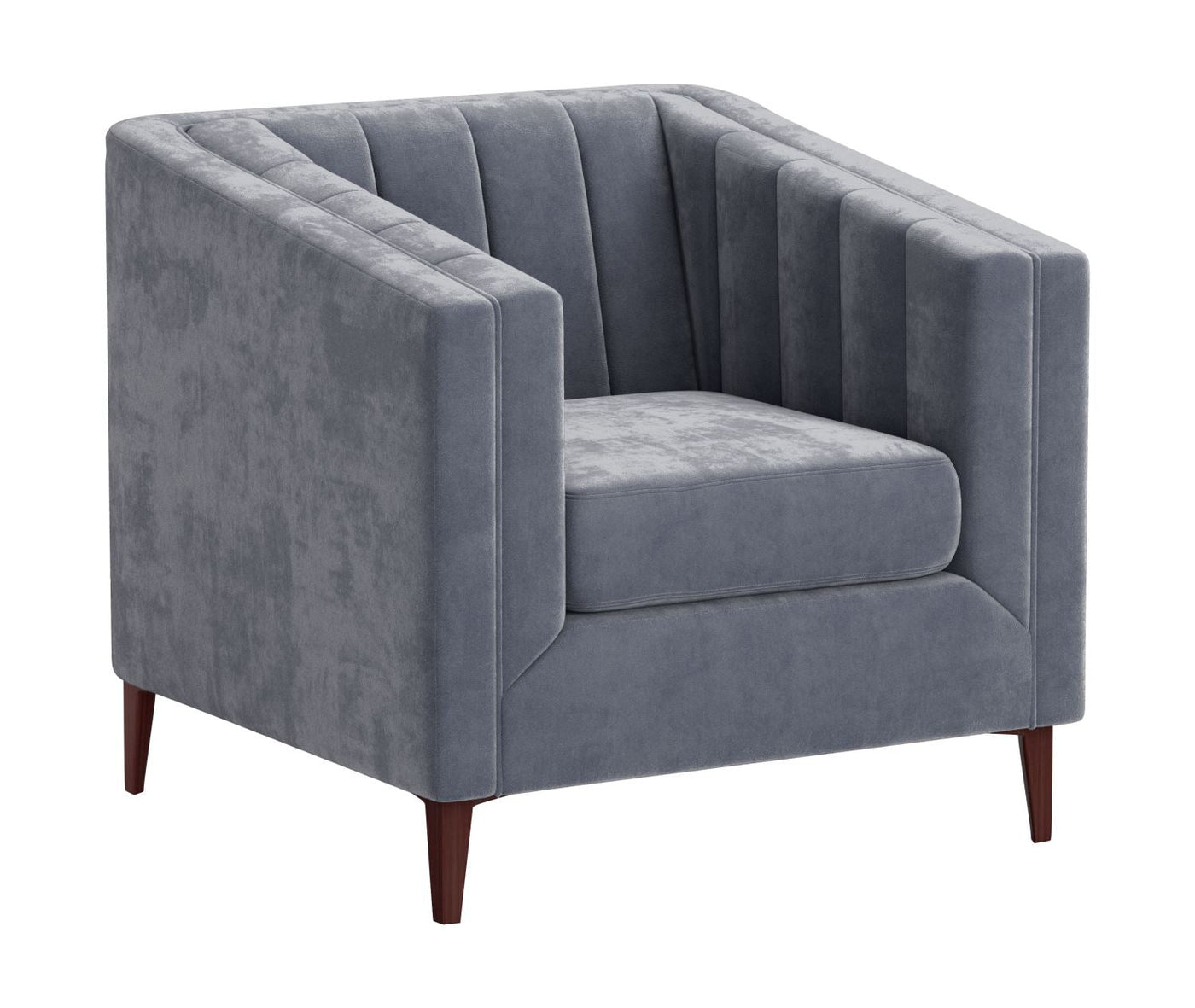 Benagil Channel Stitch Velvet Accent Chair - Washed Grey / Blue