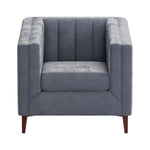 Benagil Channel Stitch Velvet Accent Chair - Washed Grey / Blue