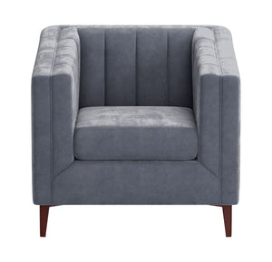 Benagil Channel Stitch Velvet Accent Chair - Washed Grey / Blue