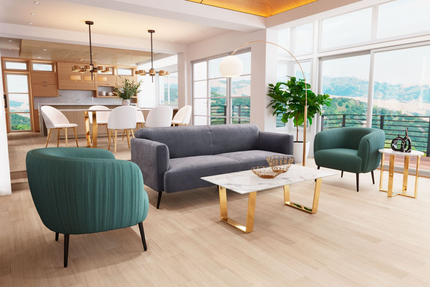 Sagres Velvet Sofa - Washed Grey / Blue