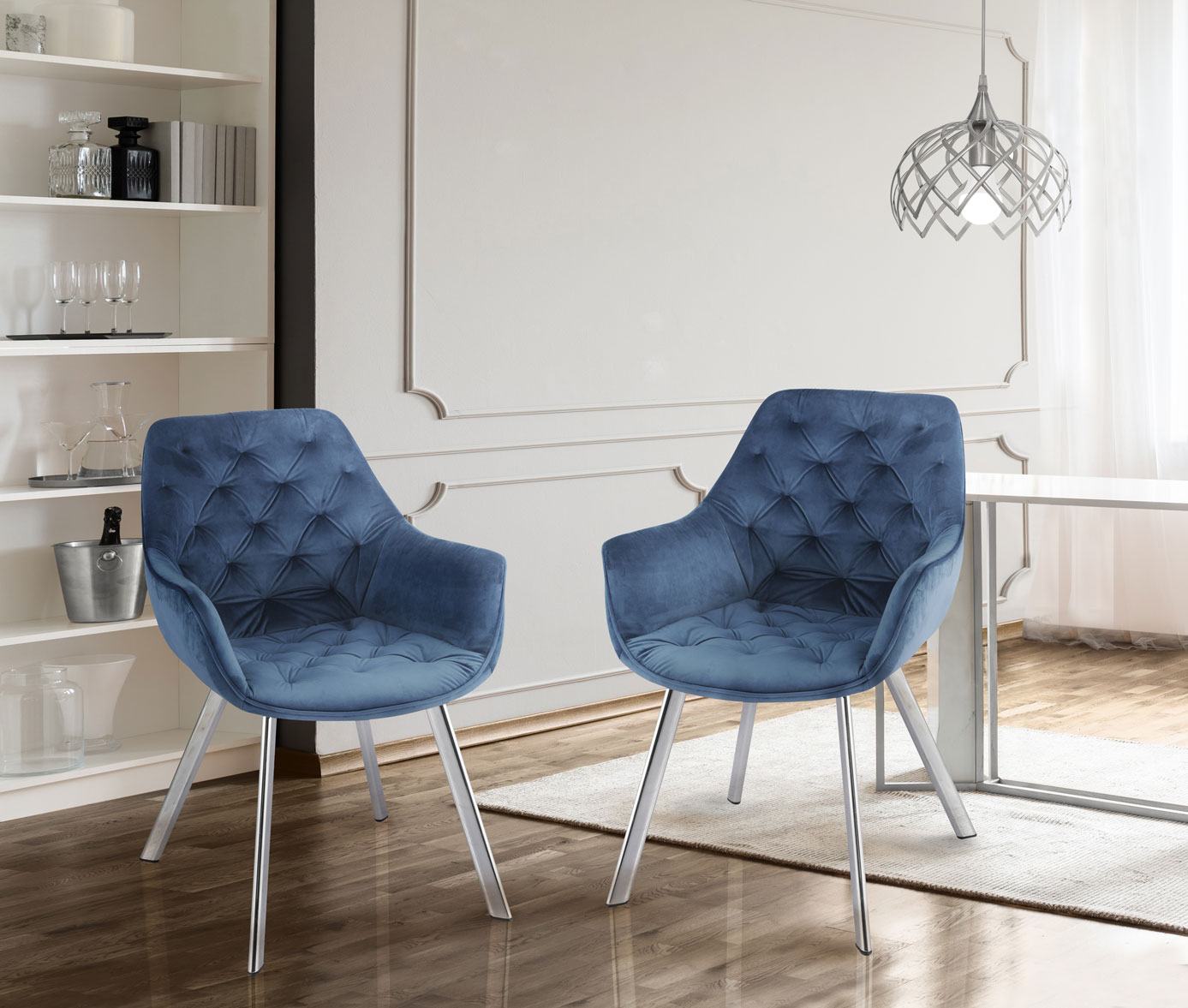 Ayami Dining Arm Chair - Blue, Chrome