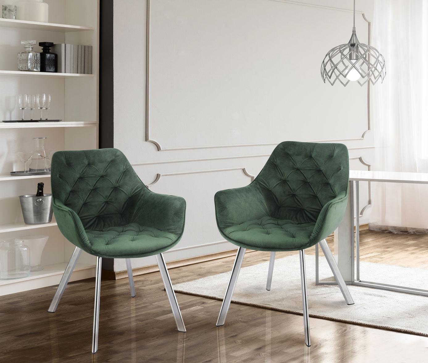 Ayami Dining Arm Chair - Green, Chrome