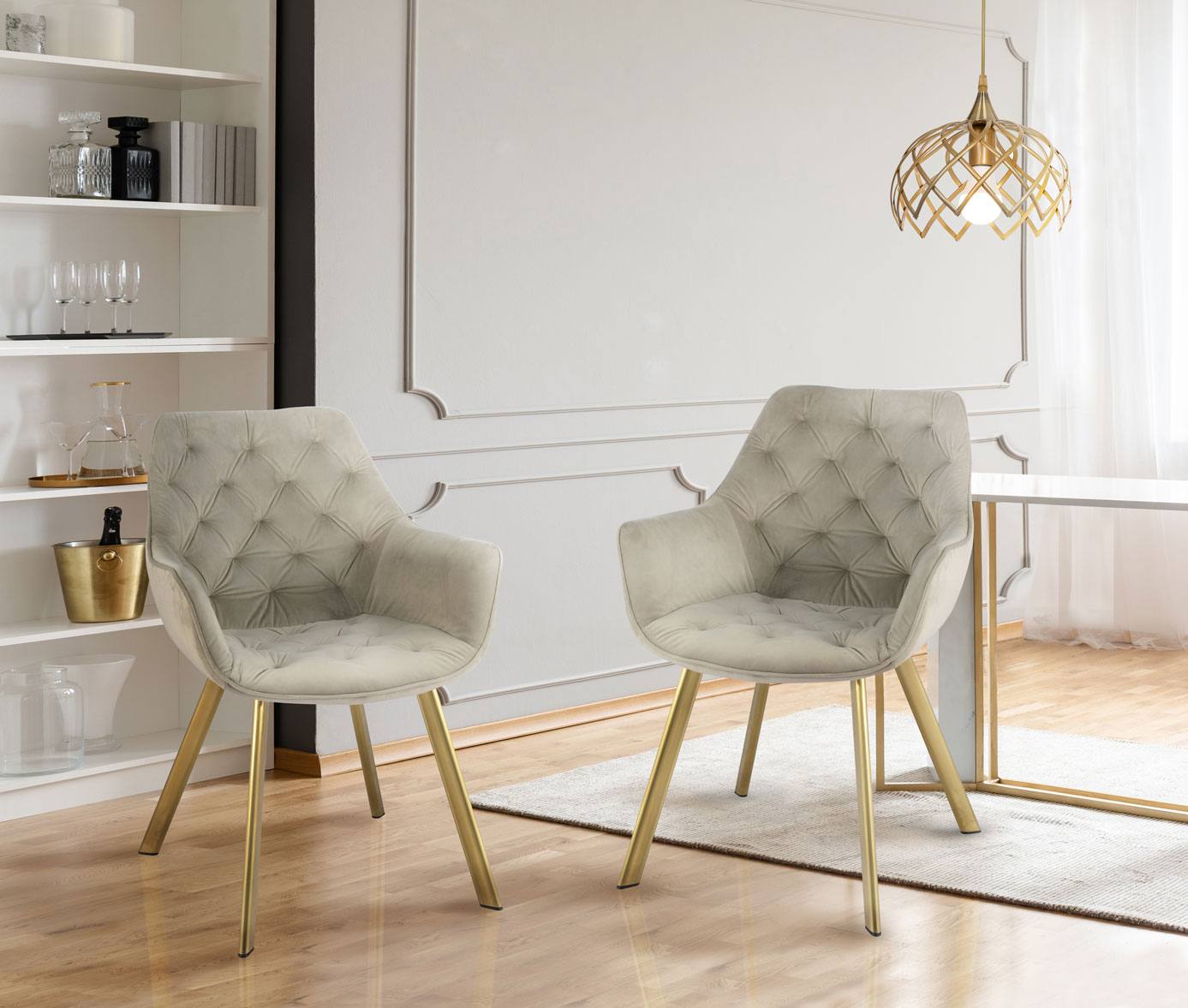 Ayami Dining Arm Chair - Beige, Gold