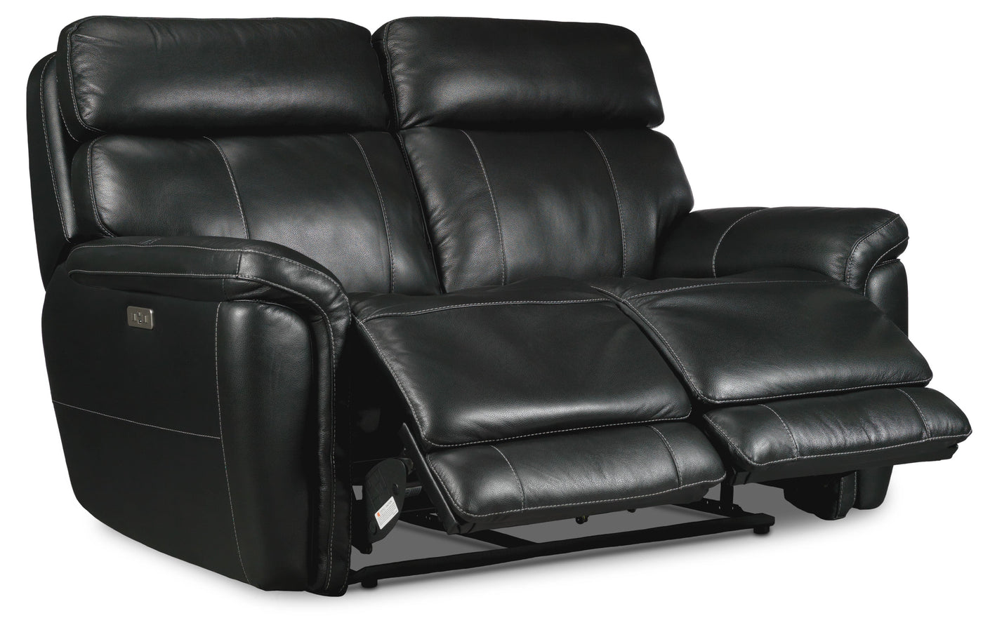 Stallion Dual Power Reclining Leather Sofa, Loveseat and Chair Set - Midnight Black