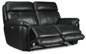 Stallion Dual Power Reclining Leather Loveseat - Midnight Black