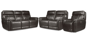 Stallion Dual Power Reclining Sofa, Loveseat and Chair Set - Dark Grey