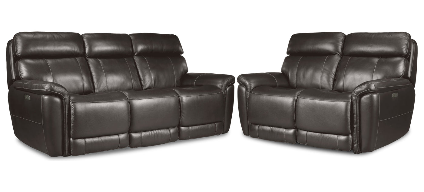 Stallion Dual Power Reclining Sofa and Loveseat Set - Dark Grey