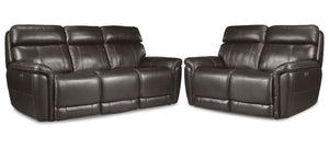 Stallion Dual Power Reclining Sofa and Loveseat Set - Dark Grey