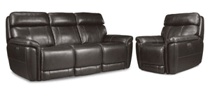 Stallion Dual Power Reclining Sofa and Chair Set - Dark Grey