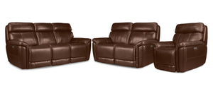 Stallion Dual Power Reclining Sofa, Loveseat and Chair Set - Chestnut