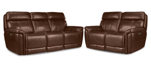 Stallion Dual Power Reclining Sofa and Loveseat Set - Chestnut