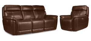 Stallion Dual Power Reclining Sofa and Chair Set - Chestnut