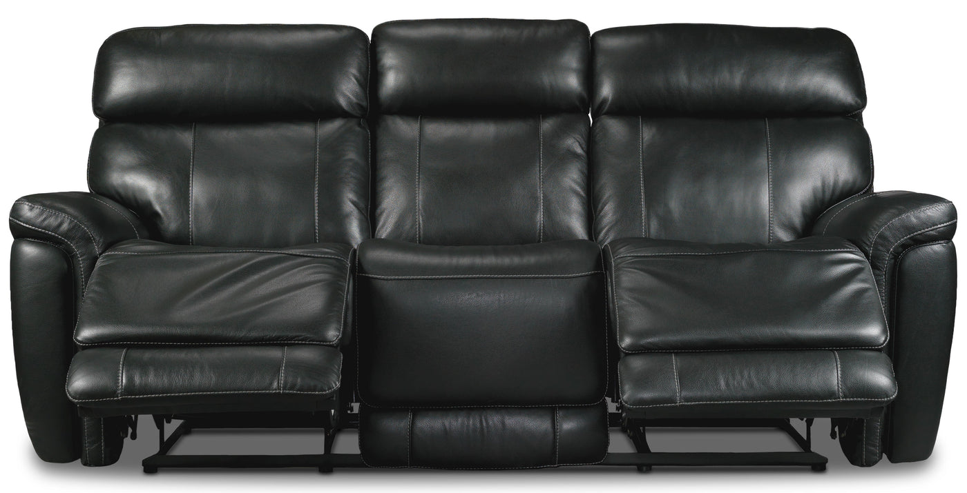 Stallion Dual Power Reclining Leather Sofa - Midnight Black