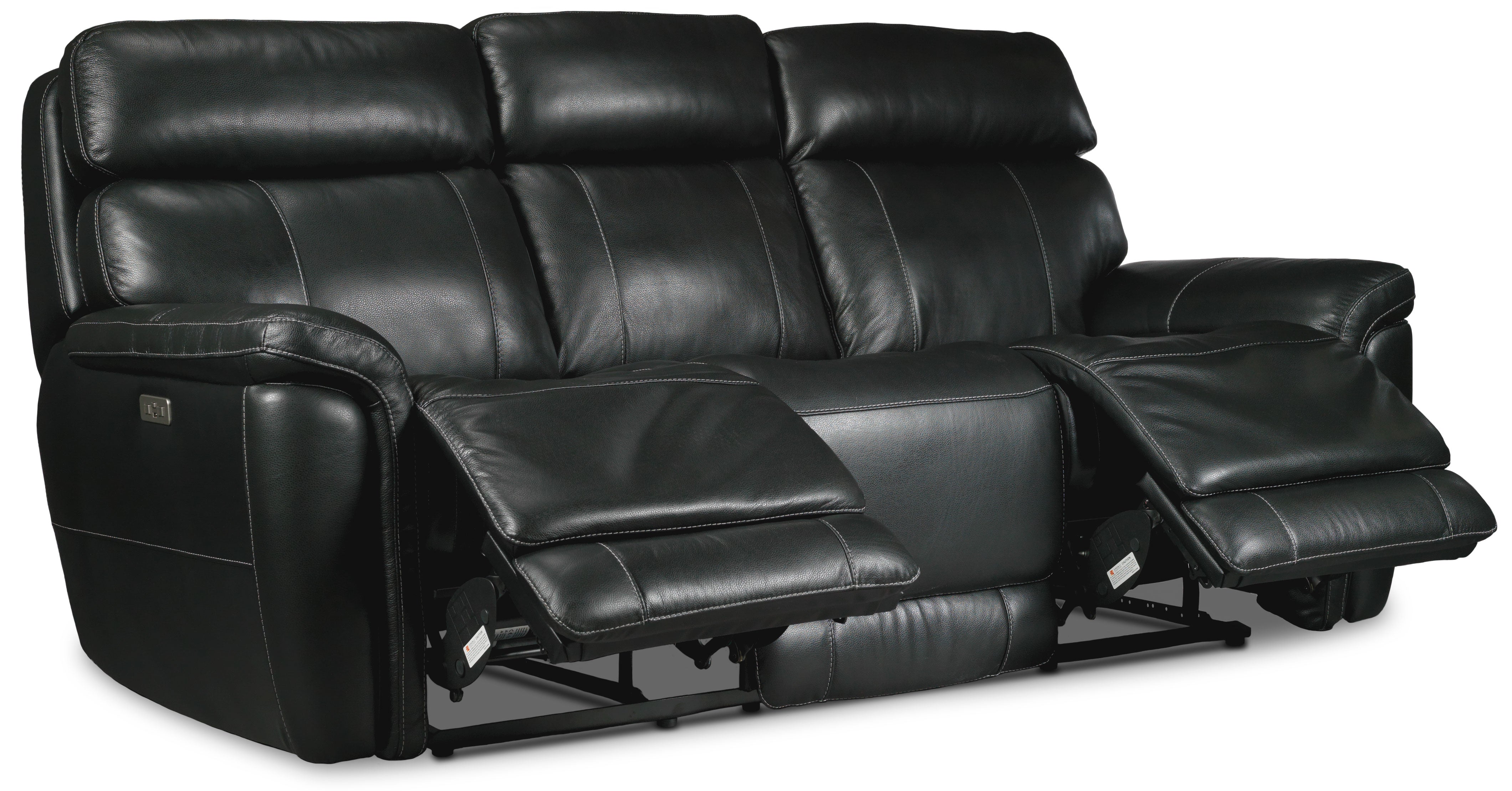 Stallion Dual Power Reclining Leather Sofa and Loveseat Set - Midnight Black