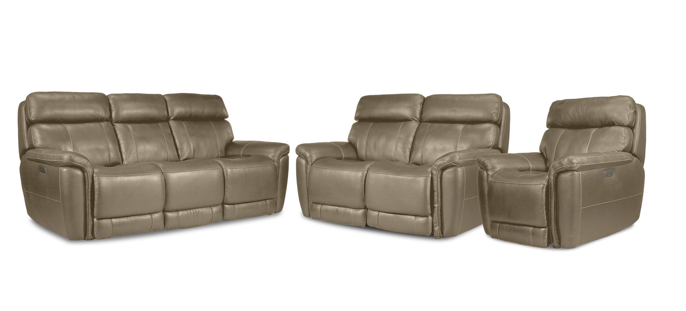 Stallion Dual Power Reclining Sofa, Loveseat and Chair Set - Pebble