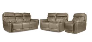 Stallion Dual Power Reclining Sofa, Loveseat and Chair Set - Pebble