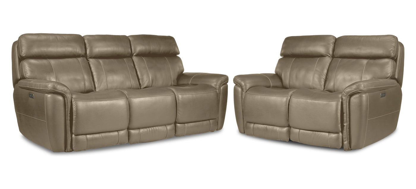 Stallion Dual Power Reclining Sofa and Loveseat Set - Pebble