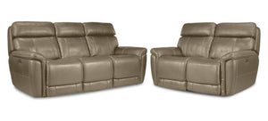 Stallion Dual Power Reclining Sofa and Loveseat Set - Pebble