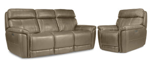 Stallion Dual Power Reclining Sofa and Chair Set - Pebble