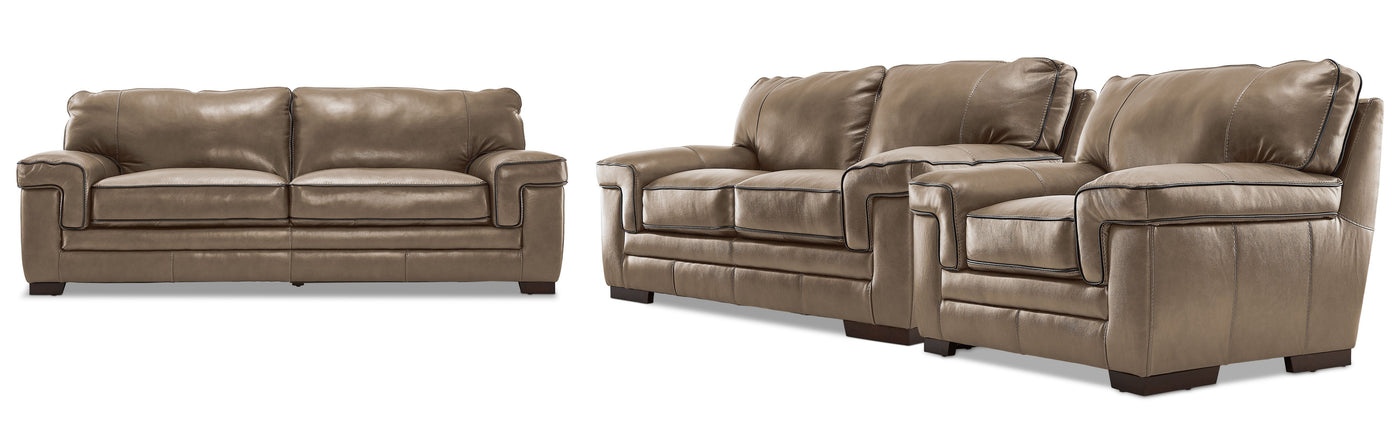 Stampede 3 Pc. Leather Living Room Package - Buff