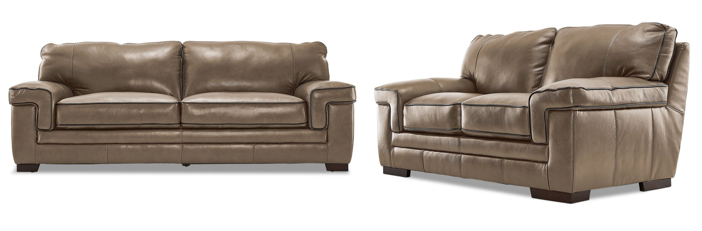 Stampede 2 Pc. Leather Living Room Package w/ Loveseat - Buff