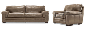 Stampede 2 Pc. Leather Living Room Package w/ Chair - Buff
