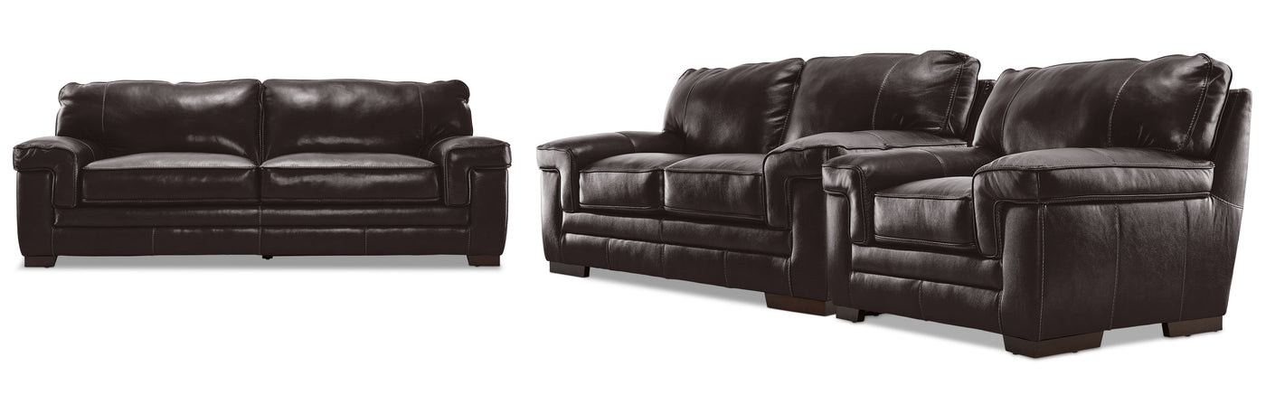 Stampede 3 Pc. Leather  Living Room Package - Coffee