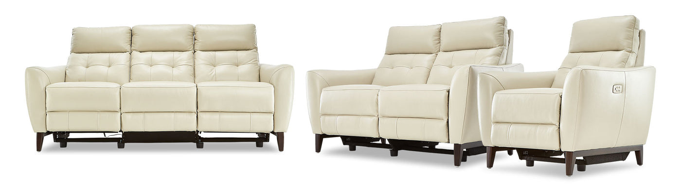 Wexner Dual Power Reclining Leather Sofa, Loveseat and Chair Set - Colby Stone