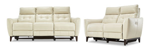 Wexner Dual Power Reclining Leather Sofa and Loveseat Set - Colby Stone
