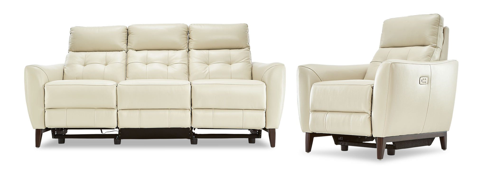 Wexner Dual Power Reclining Leather Sofa and Chair Set - Colby Stone