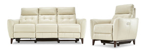Wexner Dual Power Reclining Leather Sofa and Chair Set - Colby Stone