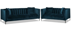 Celina Sofa and Loveseat Set - Blue