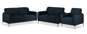Ryan Sofa, Loveseat and Chair Set - Dark Blue