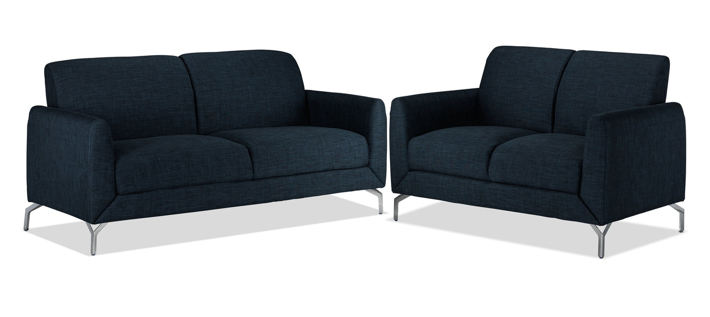 Ryan Sofa and Loveseat Set - Dark Blue
