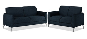 Ryan Sofa and Loveseat Set - Dark Blue