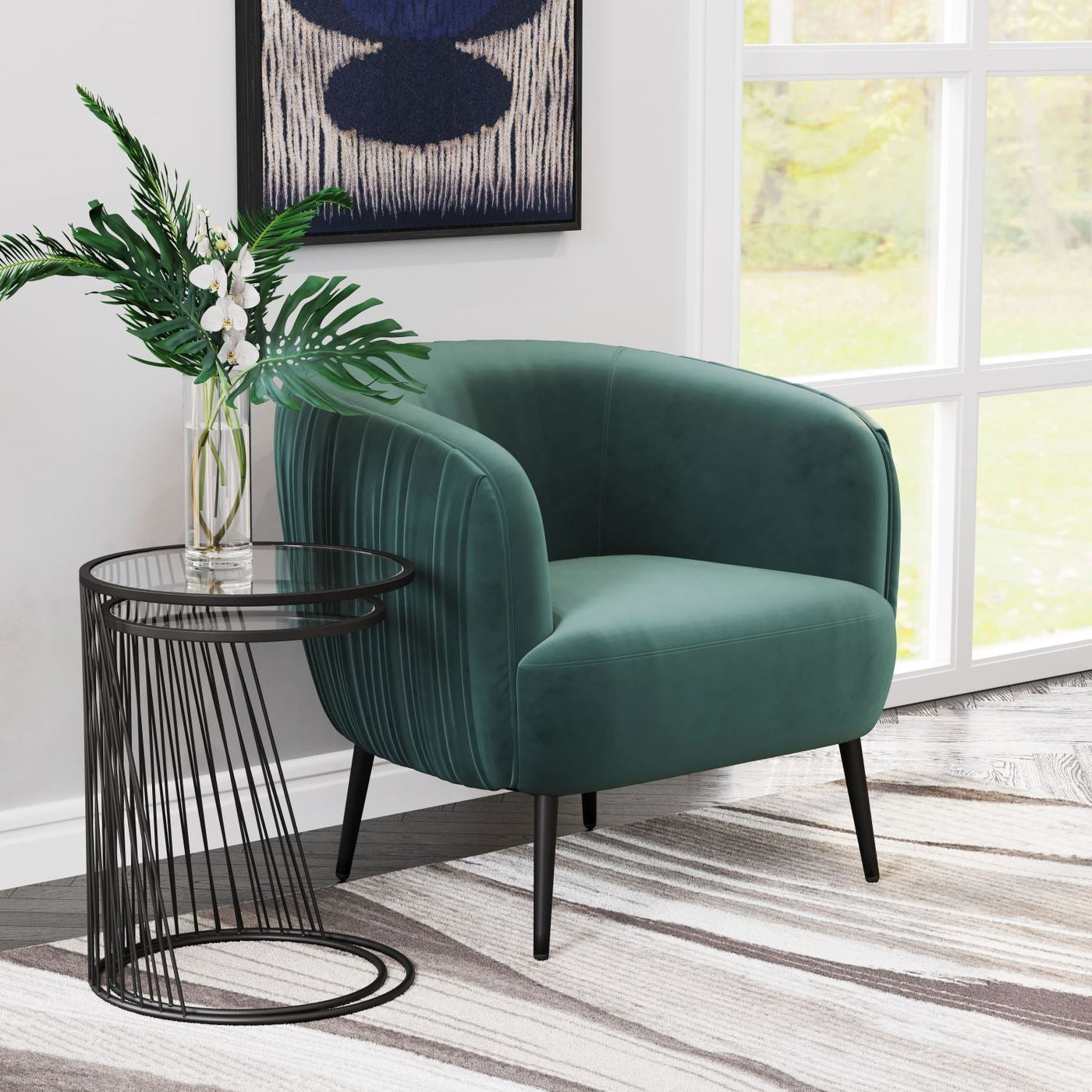 Zurri Modern Pleated Accent Chair - Bottle Green