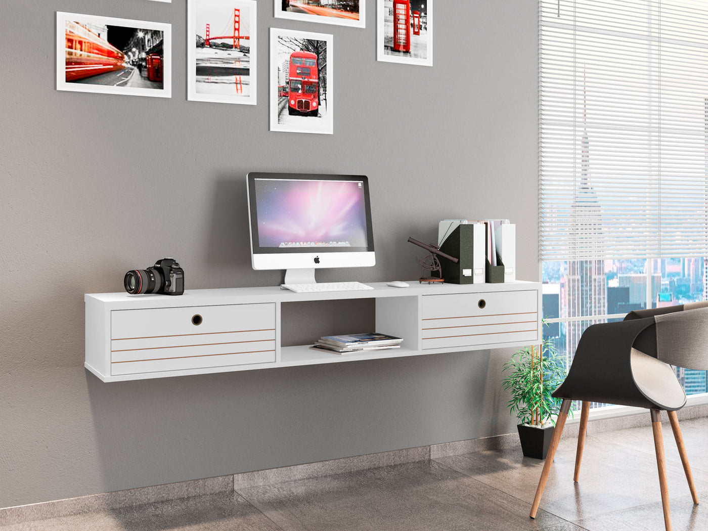 Lekedi 63" Entertainment Centre / Floating Desk – White