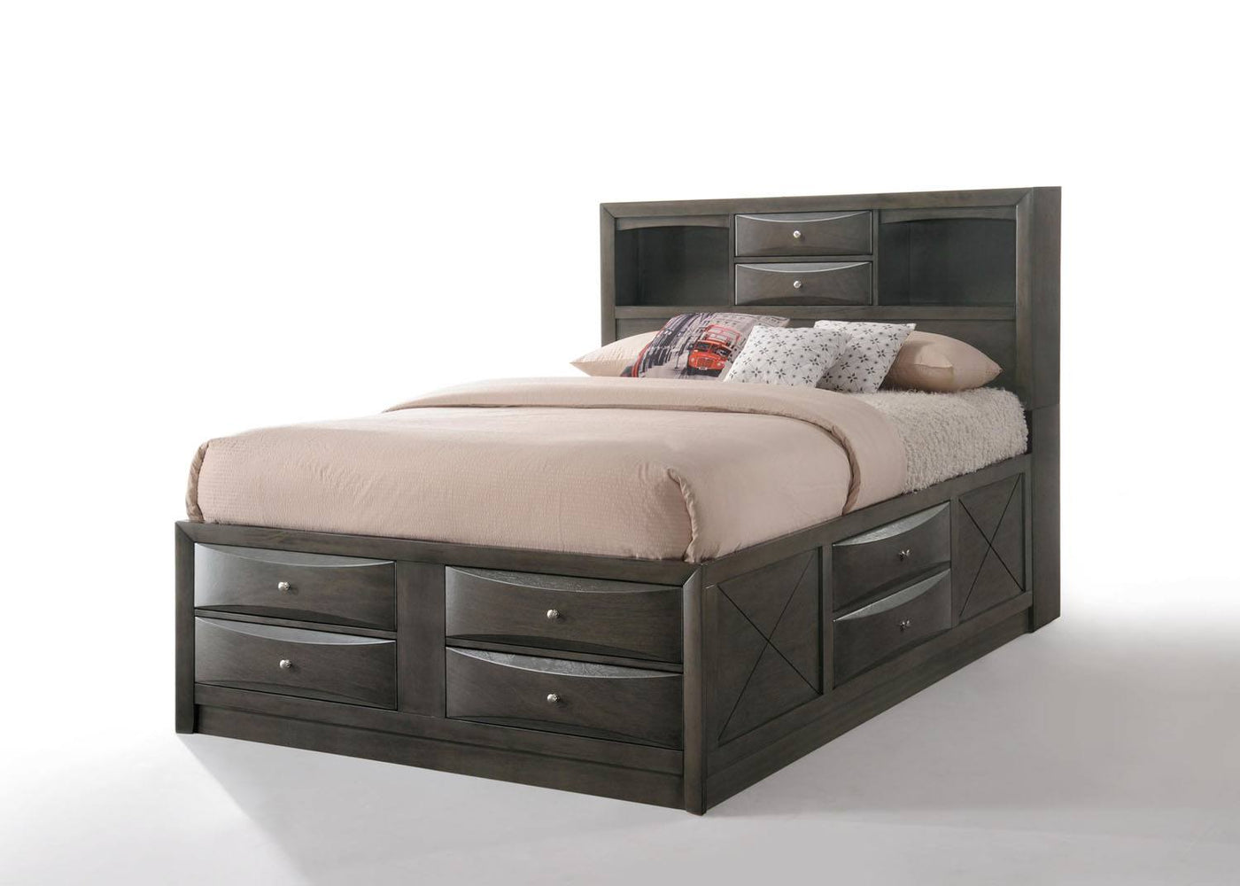 Hillary Queen Platform Storage Bed - Grey Oak