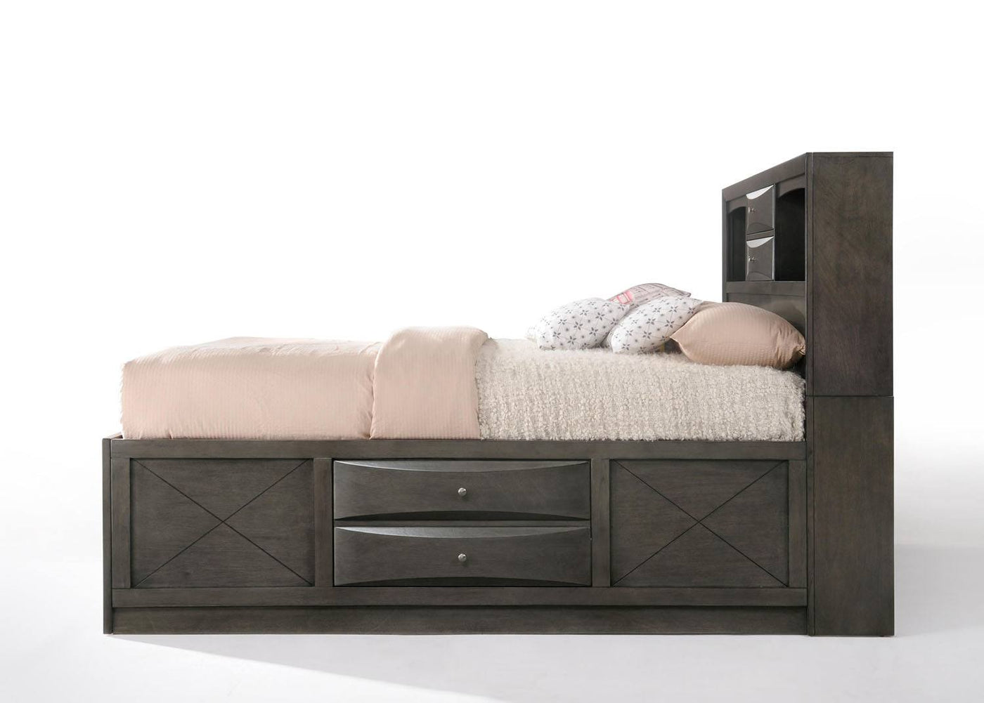 Hillary Queen Platform Storage Bed - Grey Oak