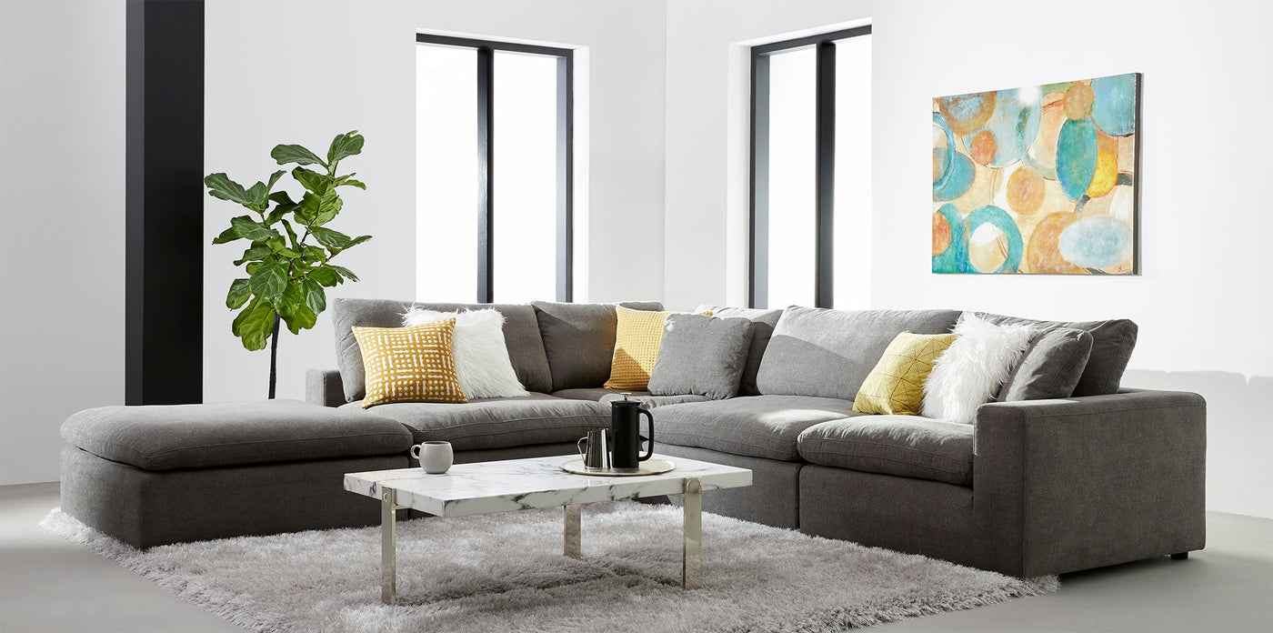 Cirrus 5-Piece Modular Sectional with Ottoman - Grey