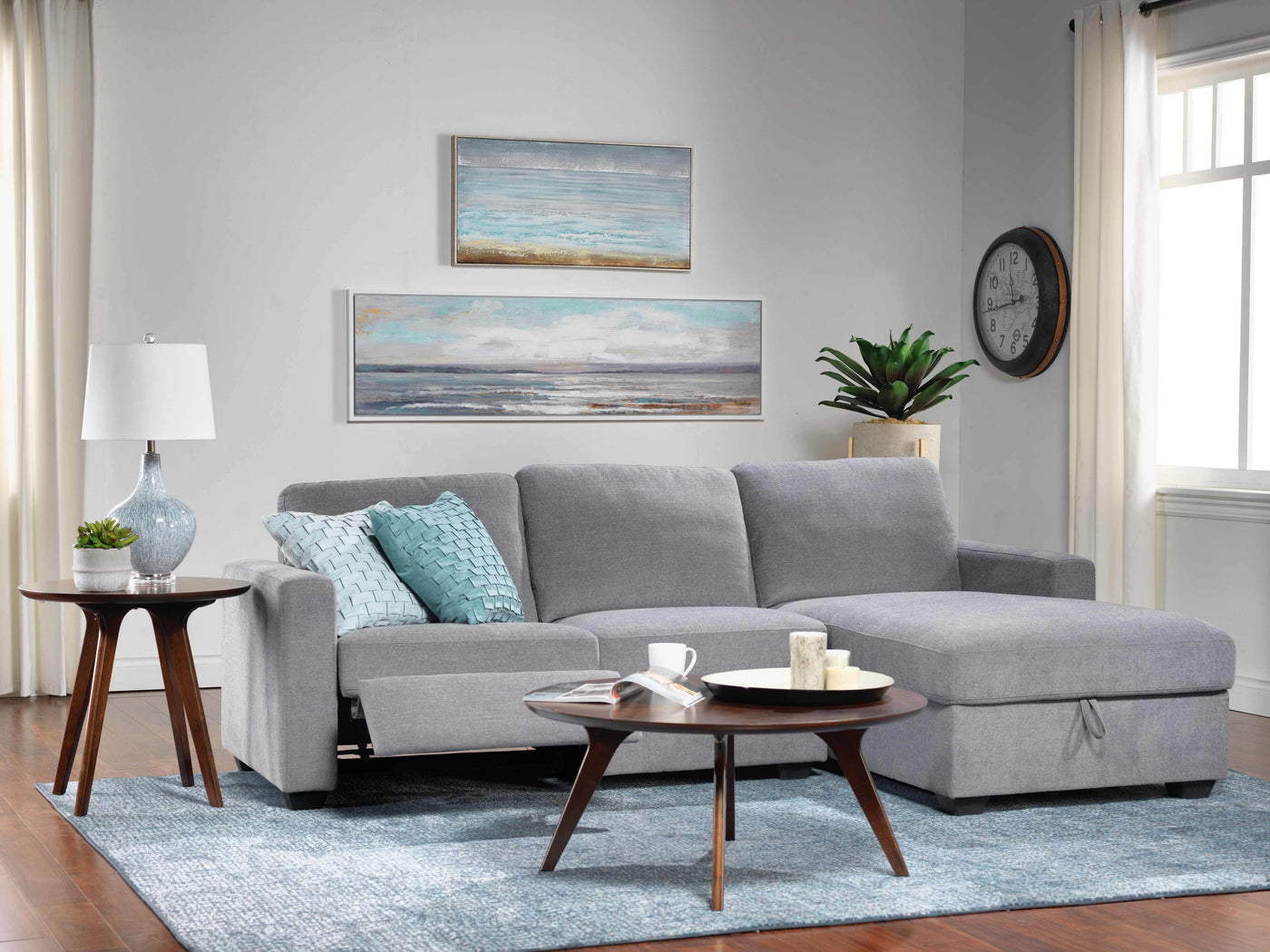 Oats 2-Piece Reclining Sectional with Storage - Grey