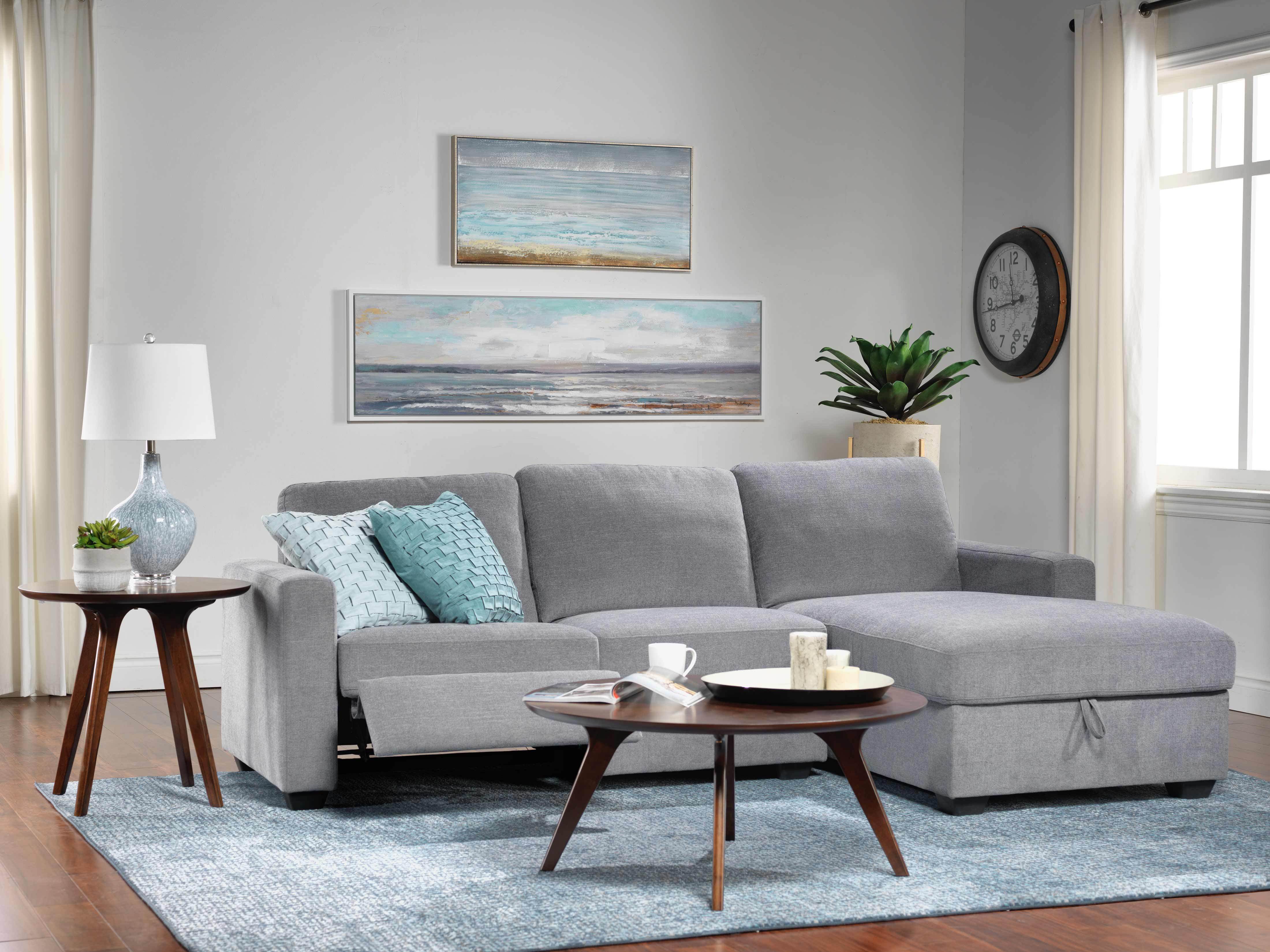 Oats 2-Piece Reclining Sectional with Storage - Grey