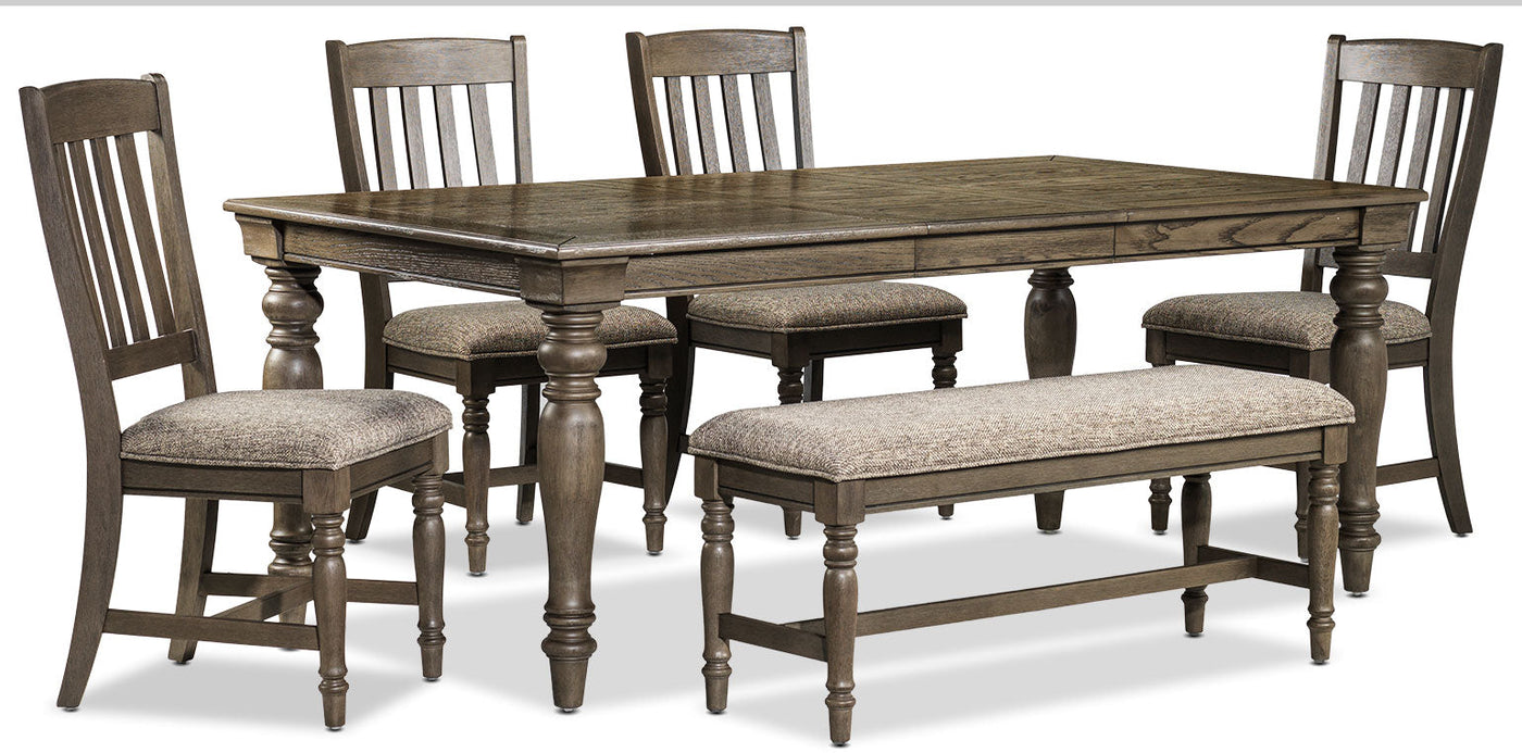 Bilboa 6-Piece Dining Room Set with Bench - Roasted Oak