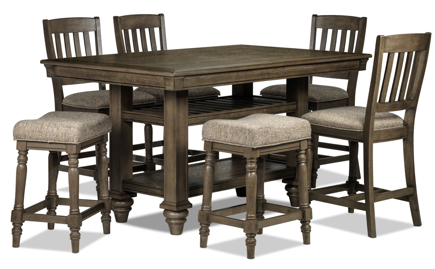 Bilboa 7-Piece Counter Height Dining Room Set with 2 Counter Backless Stools - Roasted Oak