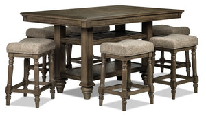 Bilboa 7-Piece Counter Height Dining Room Set with 6 Counter Backless Stools - Roasted Oak