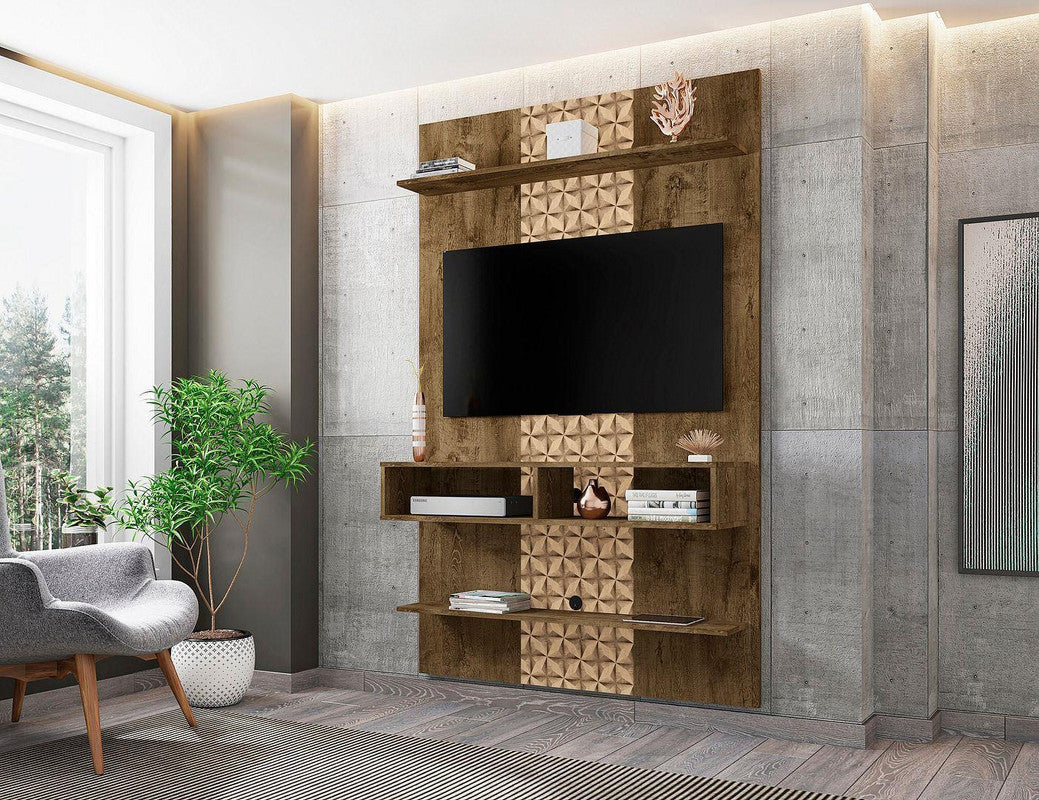 Cingoli Floating Entertainment Centre - Rustic Brown/3D Brown Print