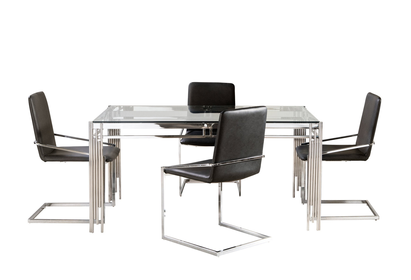 Jasmine 5-Piece Dining Set - Glass, Chrome, Dark Grey