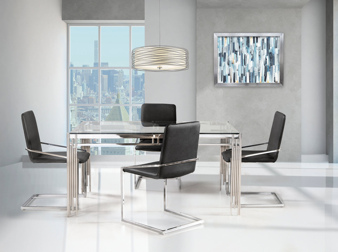 Jasmine 5-Piece Dining Set - Glass, Chrome, Dark Grey